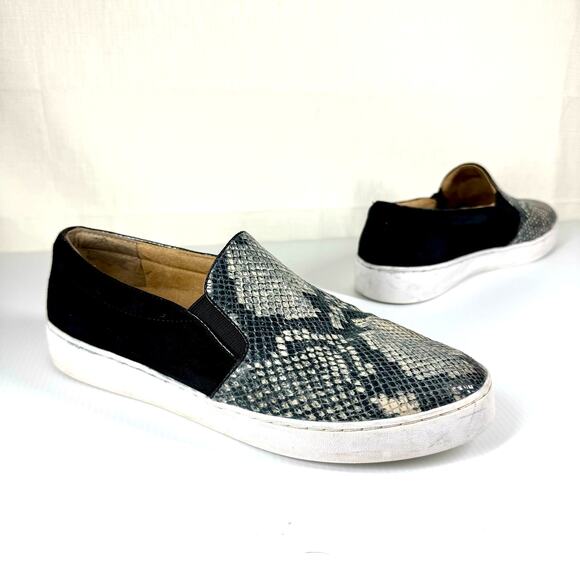 Vionic Shoes - VIONIC Dinora Leather Slip On Sneakers Women's 9.5 Snake Skin Black Suede Casual